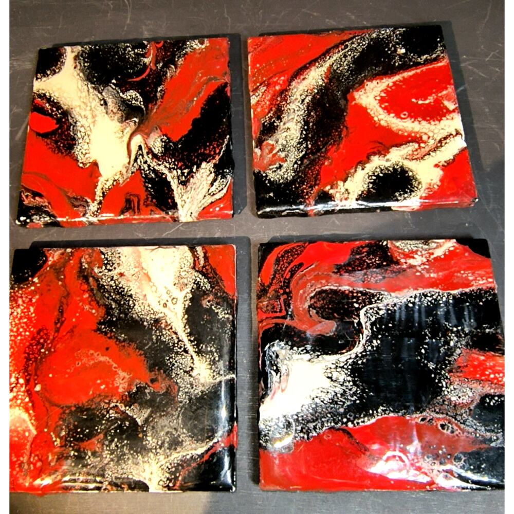 1652.  Set of 4 Handmade Acrylic Art Tile Coasters